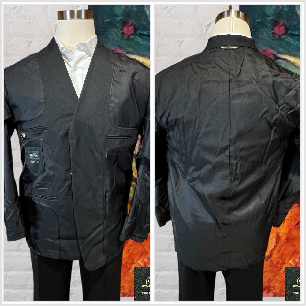 New Vtg Lee Mubai Mens 44R Black Dinner Jacket Silver Tone Rhinestone Buttons - Picture 5 of 13